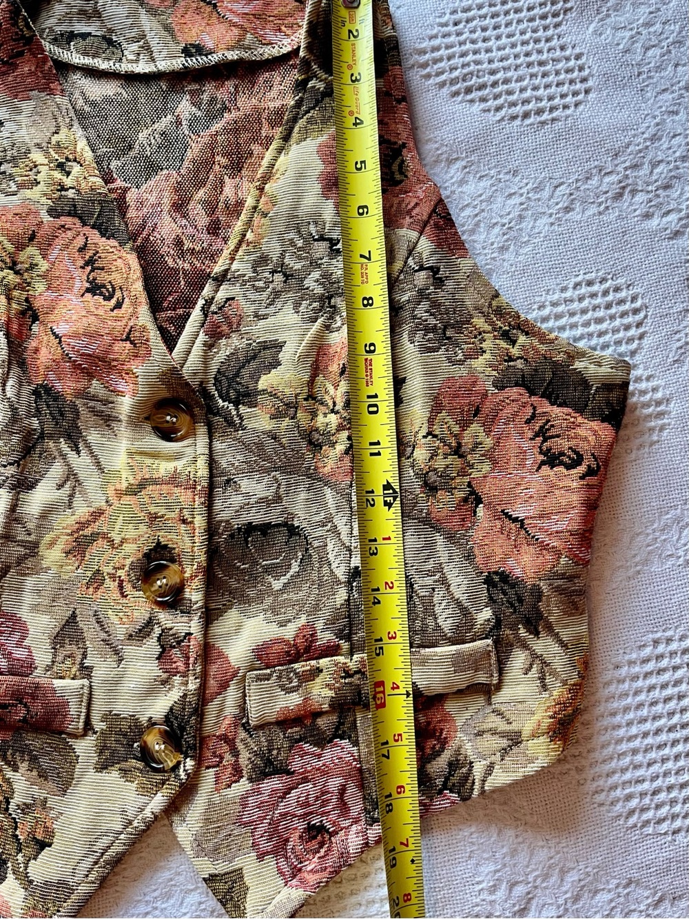 Floral Tapestry Vest in Fall Colors 3-Button Women’s Autumn Vest for Layering - Picture 5 of 6